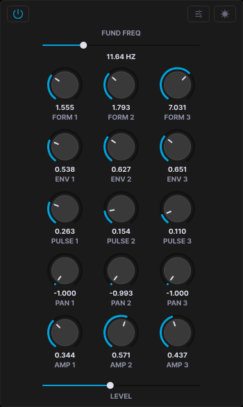 The Pulsar Hell window: four train tabs, the core synthesis column, the modulation, masking, morph and loop panels, the Tables editor showing the Sine_Mod_Noise_R wavetable, and the mixer. On narrow screens, the core column of one train.